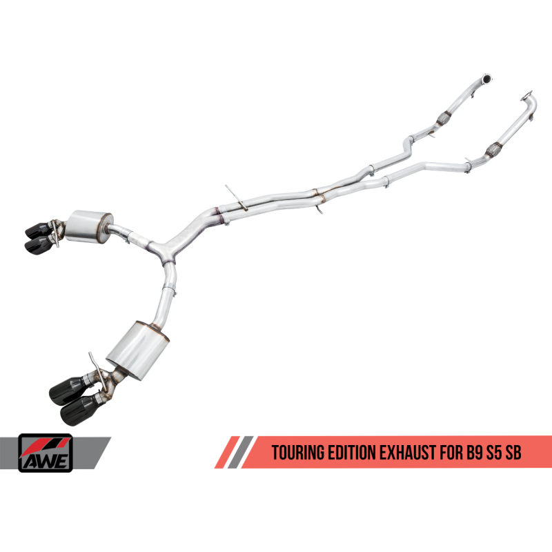 AWE Tuning Audi B9 S5 Sportback Touring Edition Exhaust - Non-Resonated (Black 102mm Tips) - STREETUNED