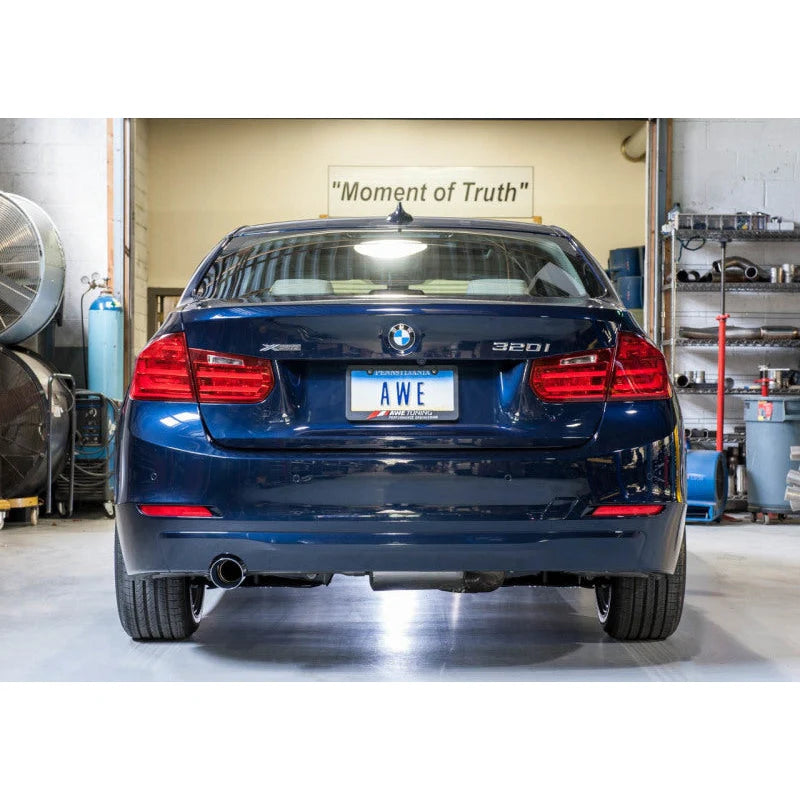 AWE Tuning Touring Exhaust w/Performance Midpipe with Chrome Silver Tips (90mm) - 2013-2018 BMW F30 320i - STREETUNED