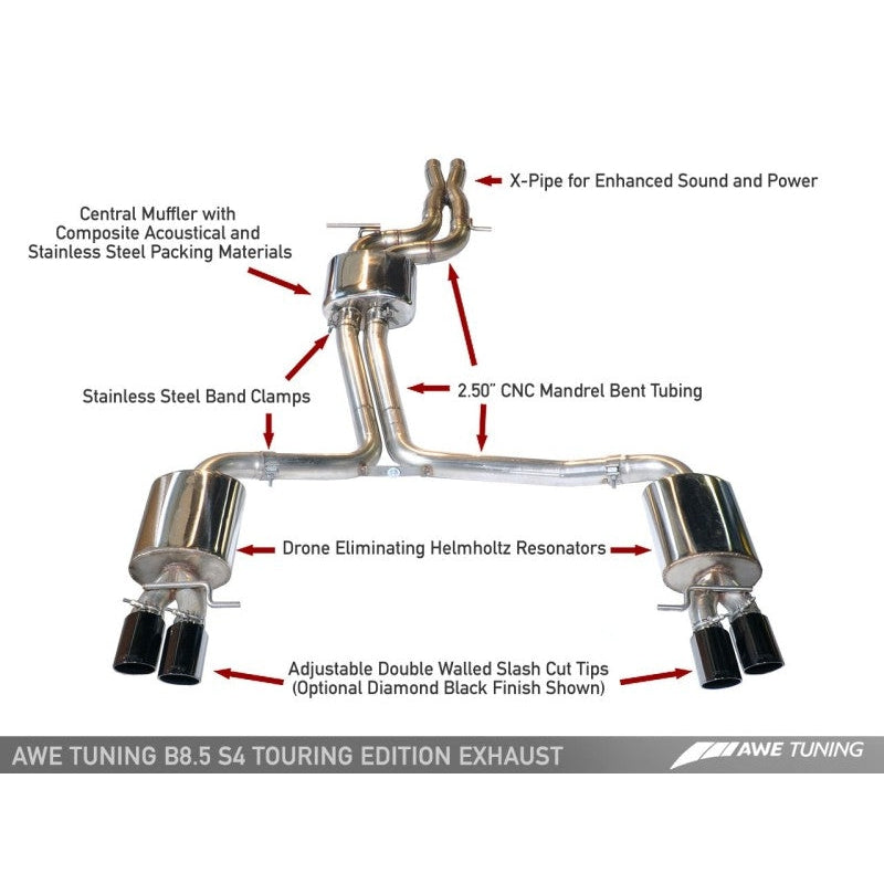 AWE Tuning Audi B8.5 S4 3.0T Touring Edition Exhaust System - Diamond Black Tips (102mm) - STREETUNED