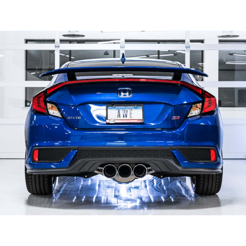 AWE Tuning Touring Edition Exhaust w/Front Pipe & Triple Chrome Silver Tips - 2016+ Honda Civic Si - STREETUNED