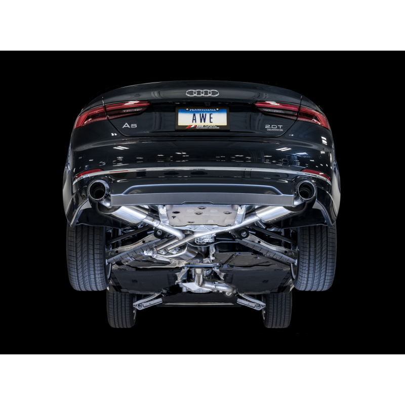AWE Tuning Audi B9 A5 Touring Edition Exhaust Dual Outlet - Chrome Silver Tips (Includes DP) - STREETUNED