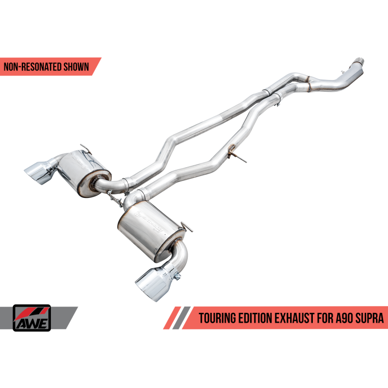 AWE Tuning Non-Resonated Touring Edition Exhaust with 5" Chrome Silver Tips - 2020-2024 Toyota GR Supra - STREETUNED