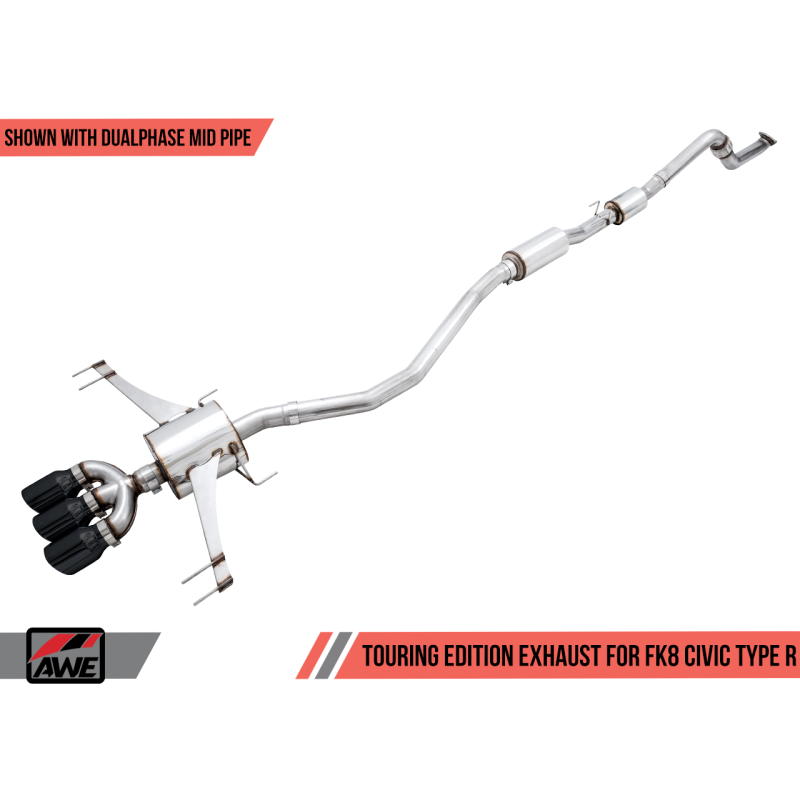 AWE Tuning Touring Edition Exhaust w/Front & Mid Pipe & Diamond Blk Tips -2017-2021 Honda Civic Type R - STREETUNED
