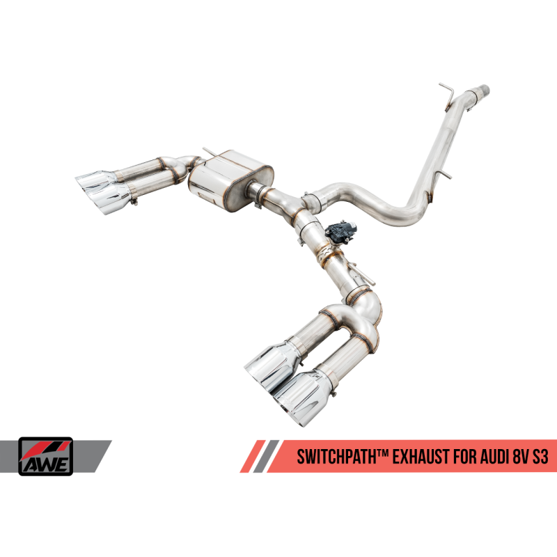 AWE Tuning Audi 8V S3 SwitchPath Exhaust w/Chrome Silver Tips 102mm - T1 Motorsports
