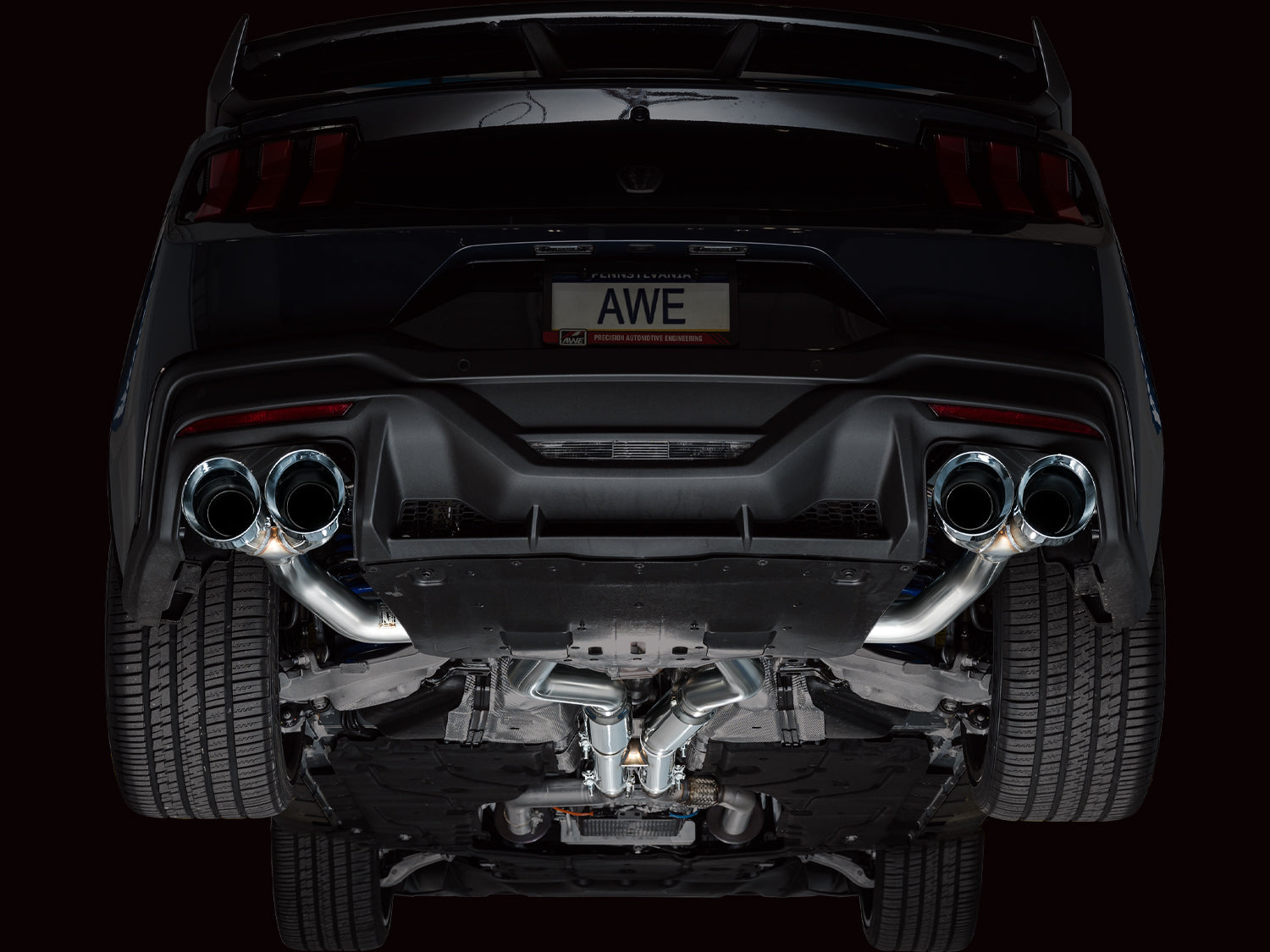 AWE Tuning Track Edition Catback Exhaust w/ Quad Chrome Silver Tips - 2024 Ford Mustang Dark Horse S650 RWD - STREETUNED