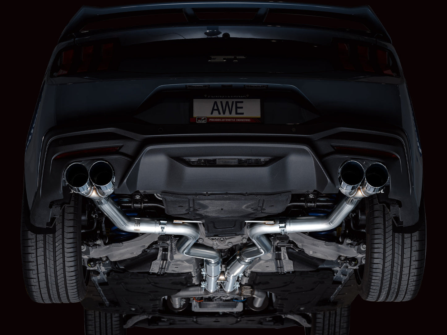 AWE Tuning Track Edition Catback Exhaust w/ Quad Chrome Silver Tips - 2024 Ford Mustang GT Fastback S650 RWD - STREETUNED