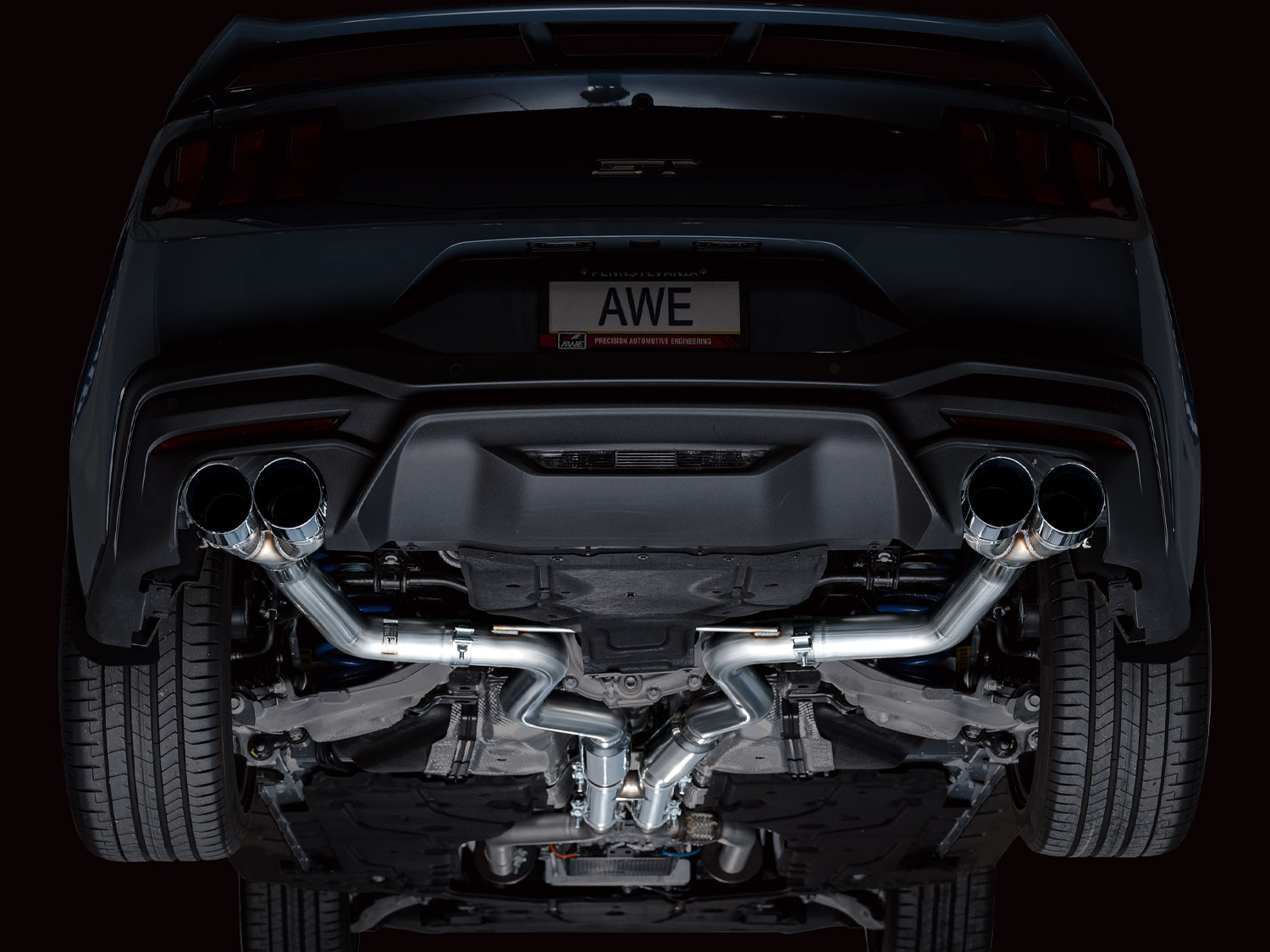 AWE Tuning Track Edition Catback Exhaust w/ Quad Chrome Silver Tips - 2024 Ford Mustang GT Fastback S650 RWD - STREETUNED