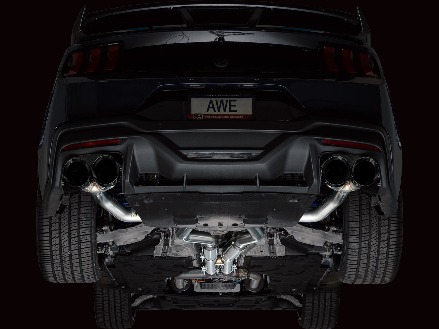 AWE Tuning Track Edition Catback Exhaust w/ Quad Diamond Black Tips - 2024 Ford Mustang Dark Horse S650 RWD - STREETUNED