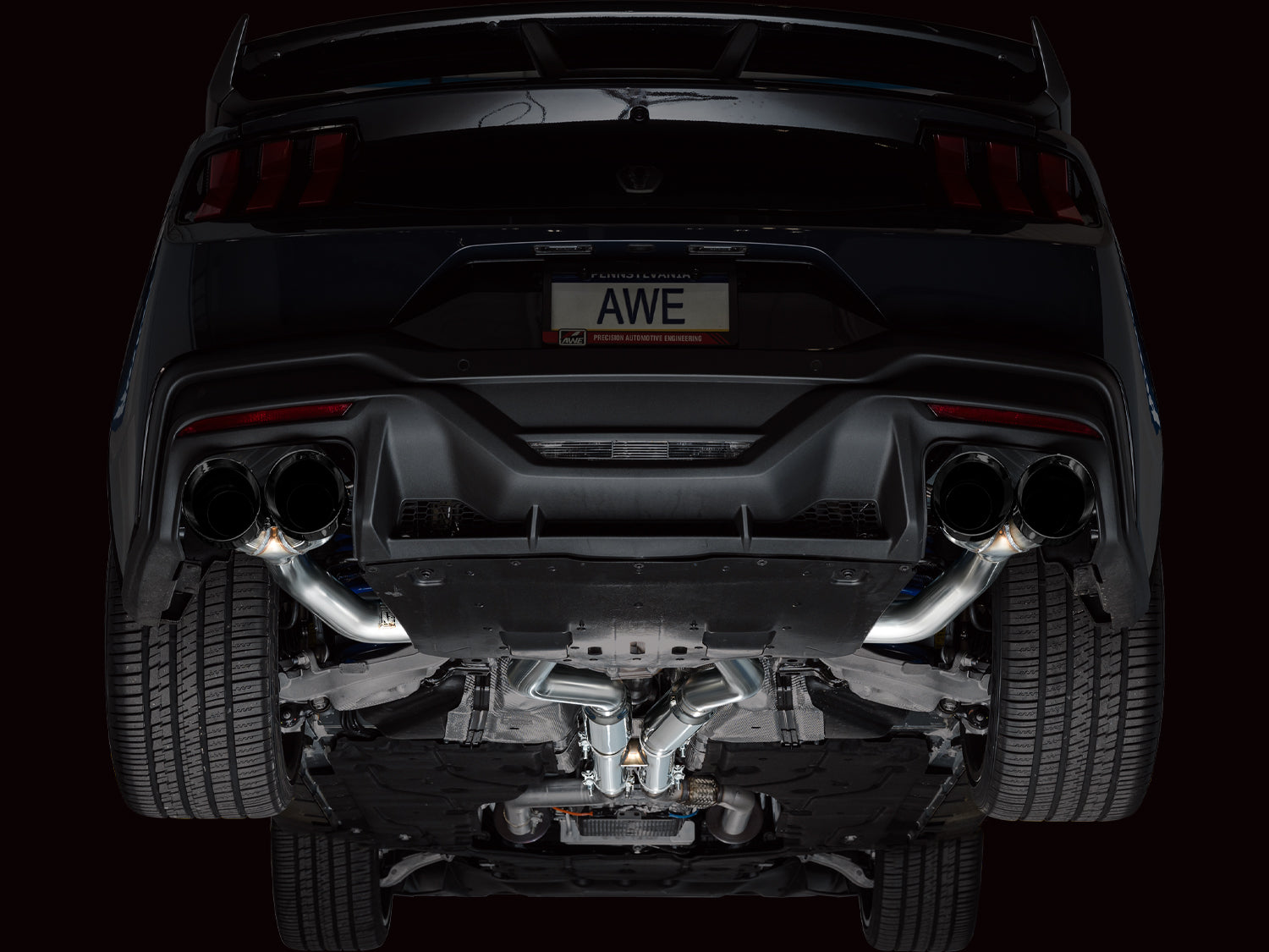 AWE Tuning Track Edition Catback Exhaust w/ Quad Diamond Black Tips - 2024 Ford Mustang Dark Horse S650 RWD - STREETUNED