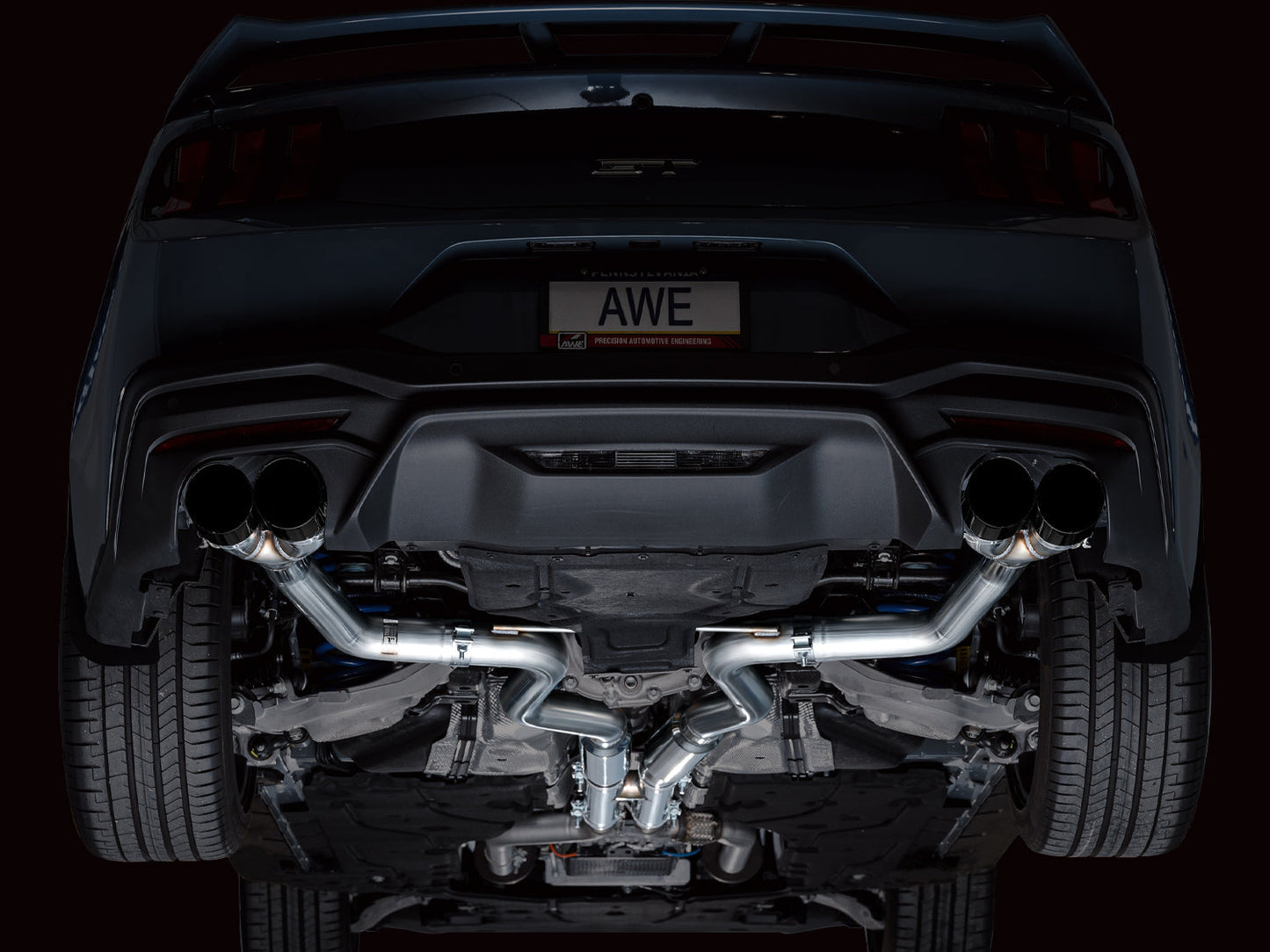 AWE Tuning Track Edition Catback Exhaust w/ Quad Diamond Black Tips - 2024 Ford Mustang GT Fastback S650 RWD - STREETUNED