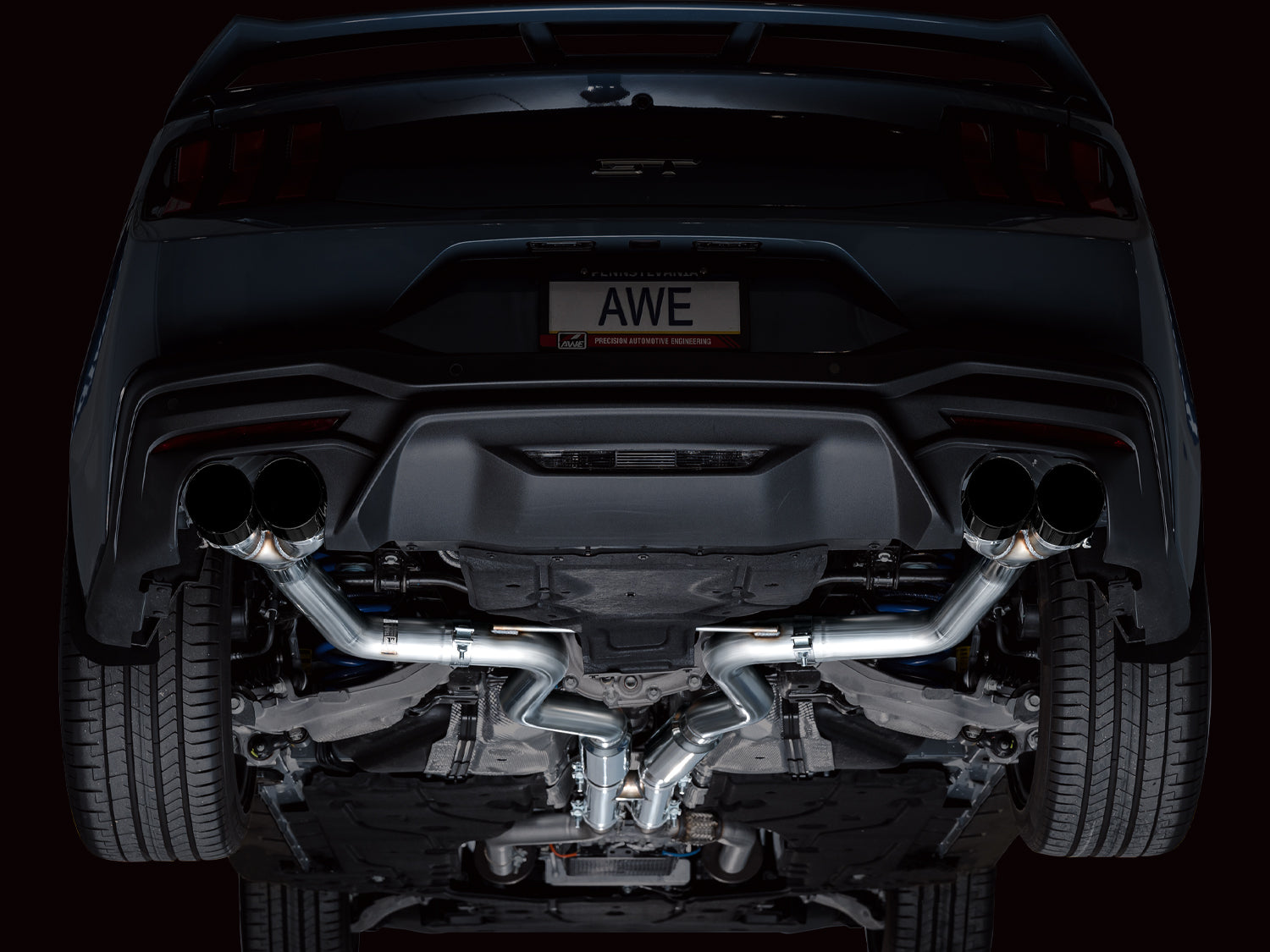 AWE Tuning Track Edition Catback Exhaust w/ Quad Diamond Black Tips - 2024 Ford Mustang GT Fastback S650 RWD - STREETUNED