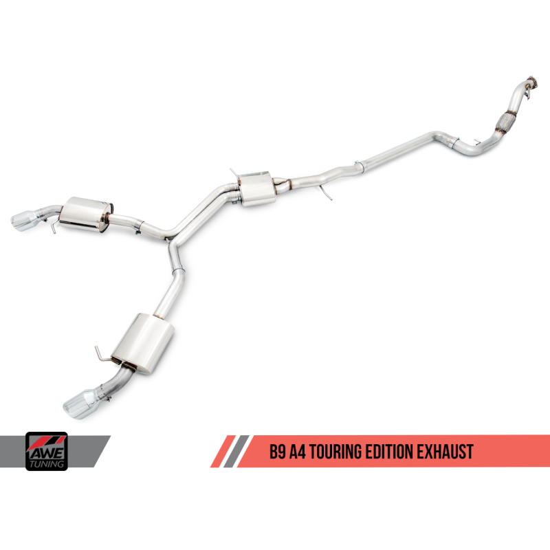 AWE Tuning Audi B9 A4 Touring Edition Exhaust Dual Outlet - Chrome Silver Tips (Includes DP) - STREETUNED