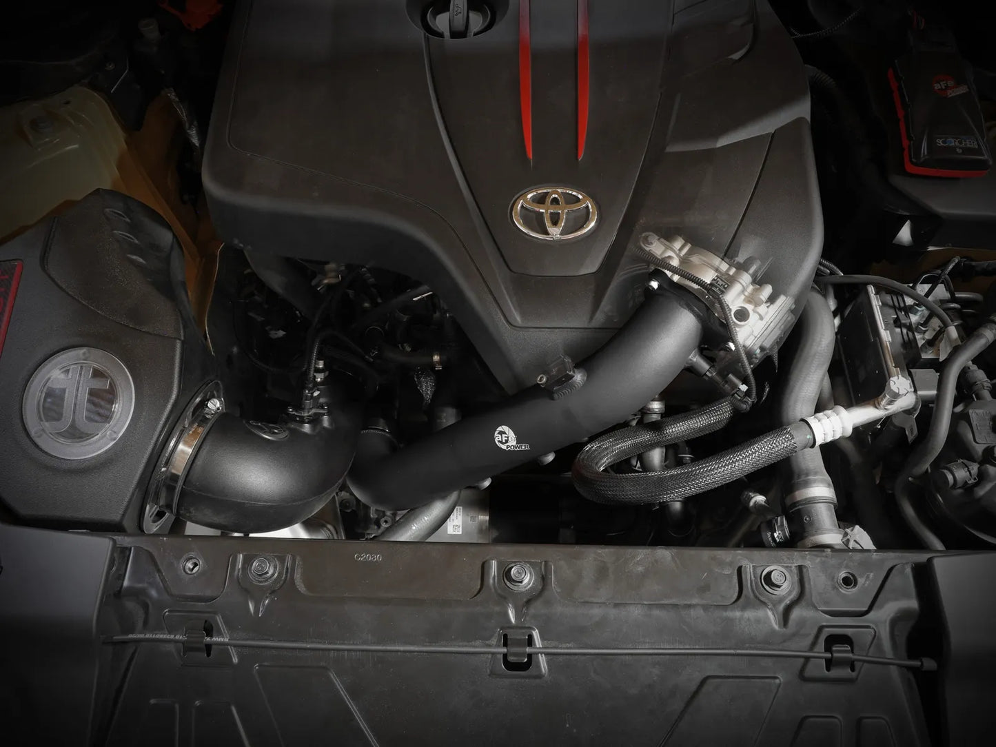 aFe BladeRunner 2-3/4 IN Aluminum Hot Charge Pipe Black - 2021-2024 Toyota GR Supra B48