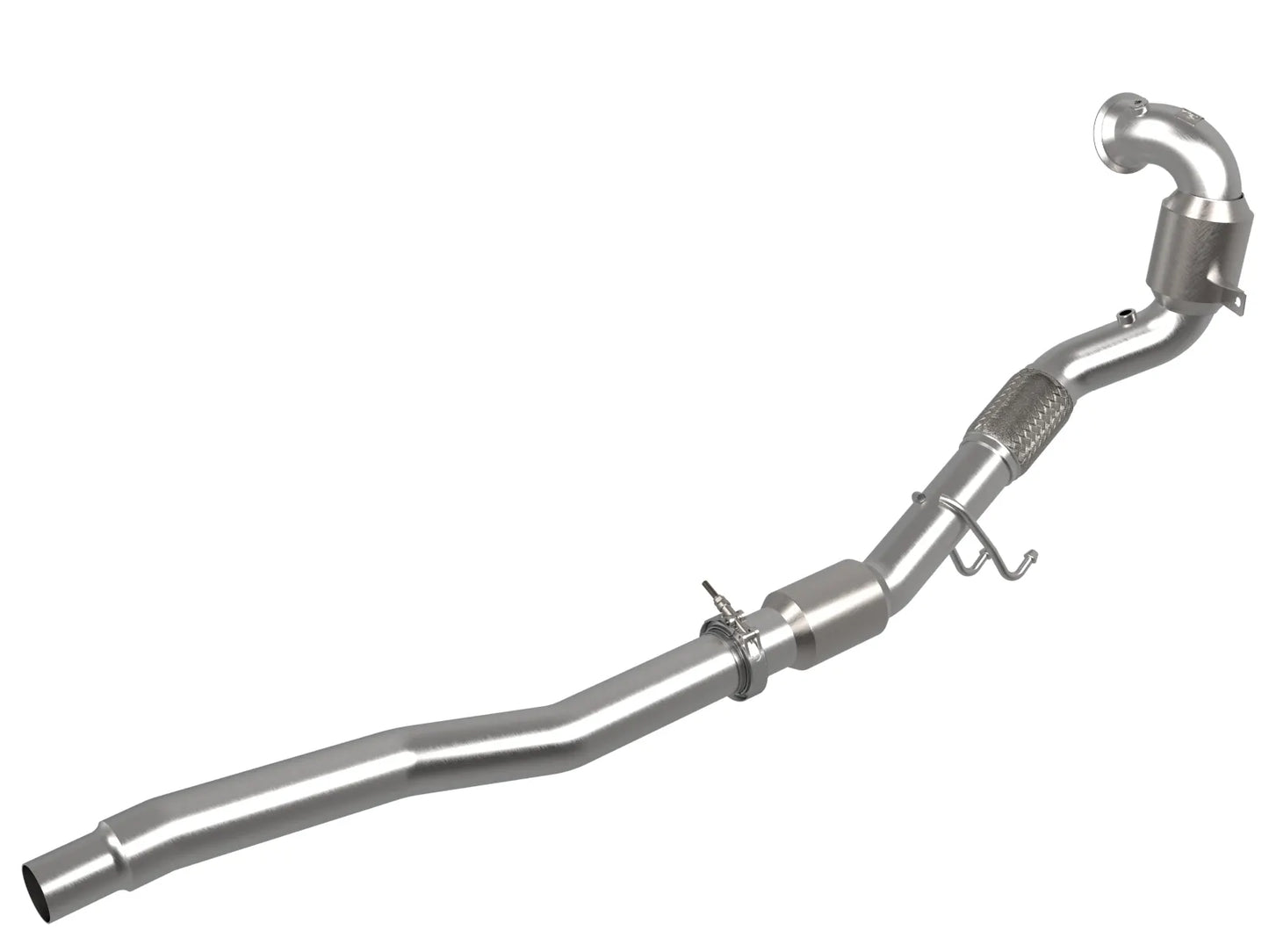 aFe Twisted Steel Down Pipe 3 IN 304 Stainless Steel w/ Cat - 2014-2018 VW Golf R/Audi S3