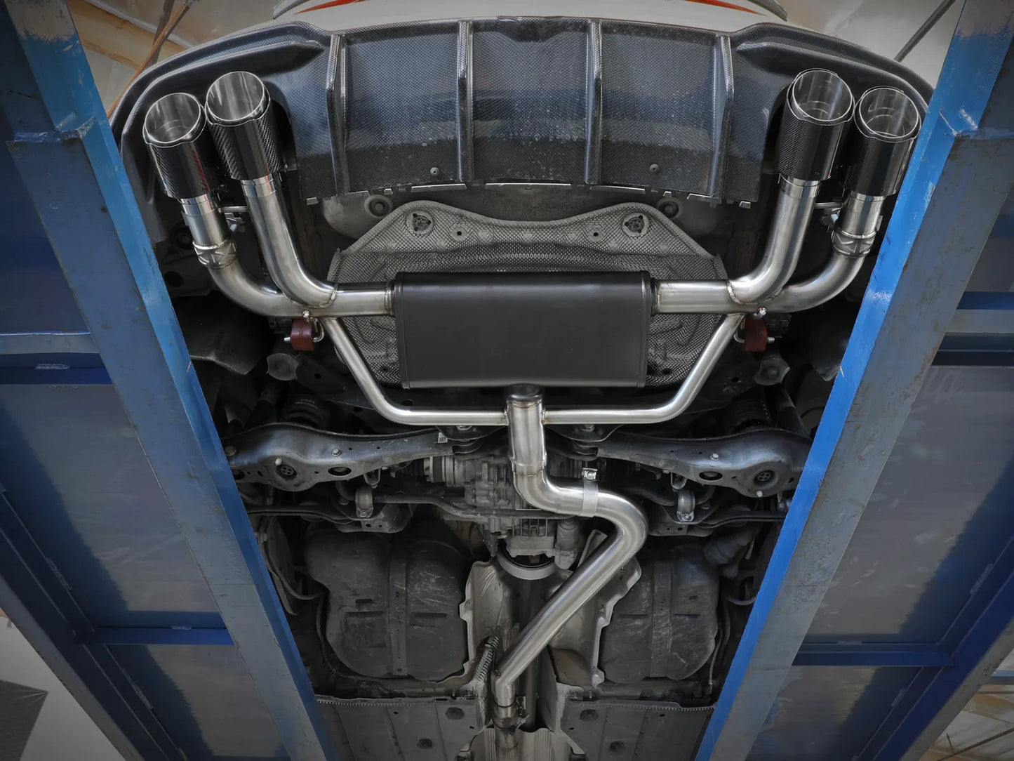 aFe MACH Force-Xp 3 IN to 2-1/2 IN 304 Stainless Steel Cat-Back Exhaust System w/ Carbon Fiber Tip - 2015-2020 Audi S3
