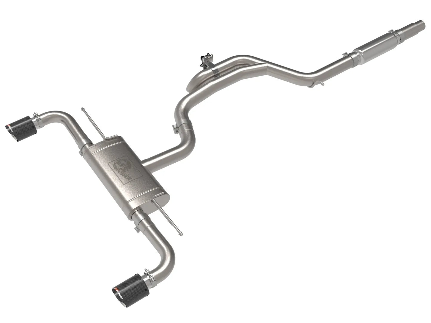 aFe Gemini XV 3 IN to 2-1/2 IN 304 Stainless Steel Cat-Back Exhaust System w/ Cut-Out Carbon Fiber - 2022-2024 VW Golf GTI