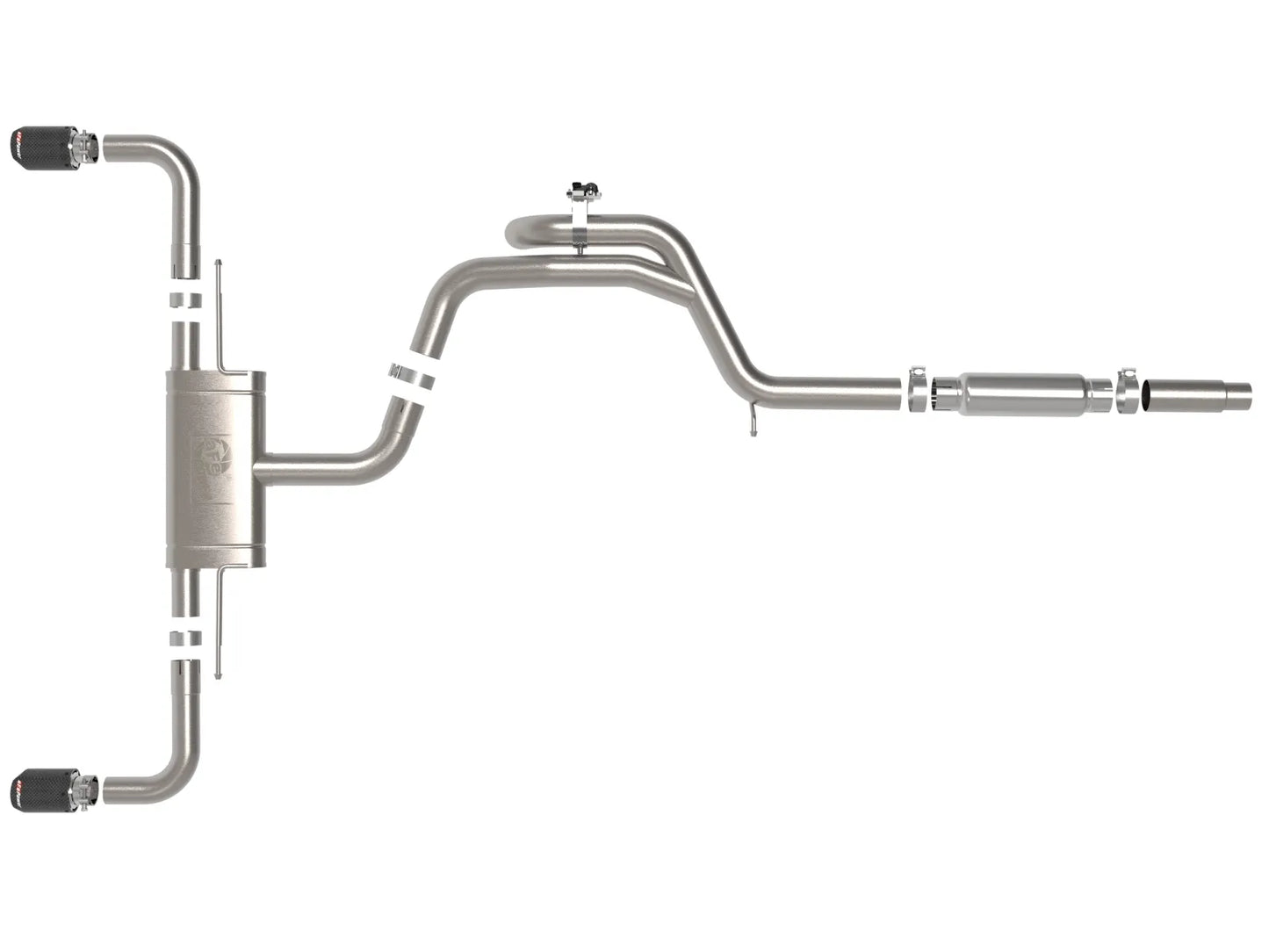 aFe Gemini XV 3 IN to 2-1/2 IN 304 Stainless Steel Cat-Back Exhaust System w/ Cut-Out Carbon Fiber - 2022-2024 VW Golf GTI