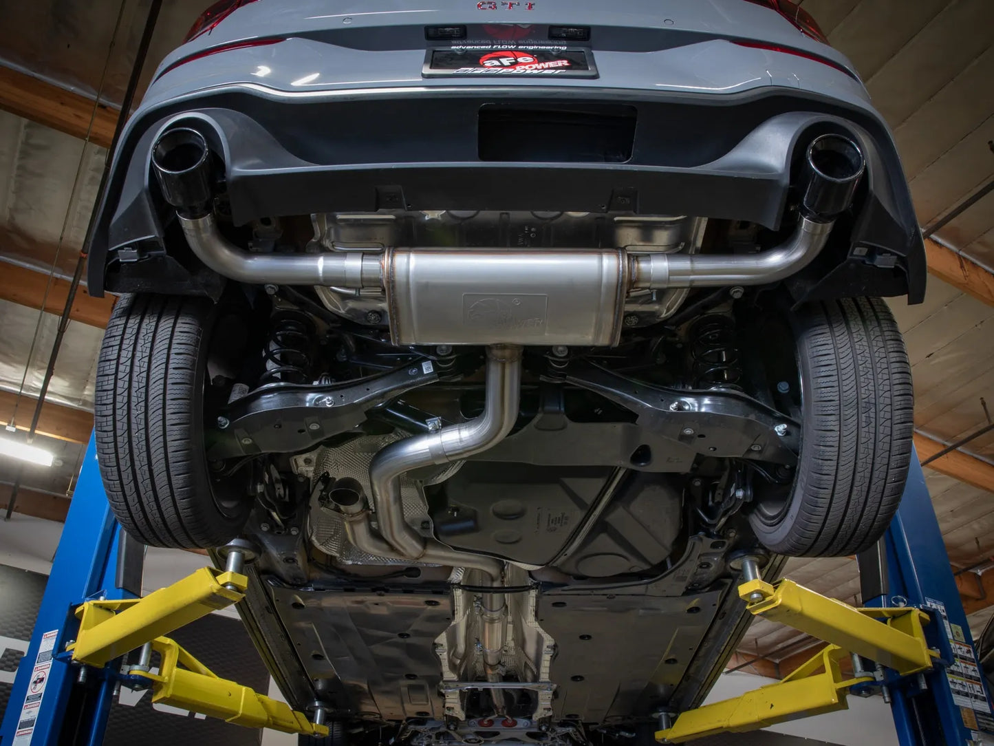aFe Gemini XV 3 IN to 2-1/2 IN 304 Stainless Steel Cat-Back Exhaust System w/ Cut-Out Carbon Fiber - 2022-2024 VW Golf GTI
