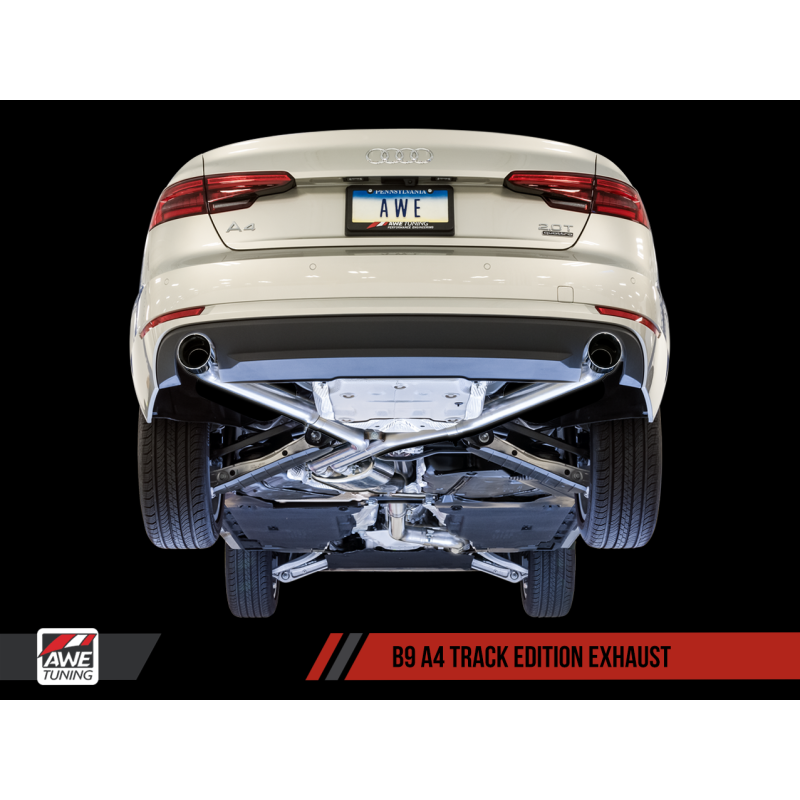 AWE Tuning Audi B9 A4 Track Edition Exhaust Dual Outlet - Diamond Black Tips (Includes DP) - STREETUNED