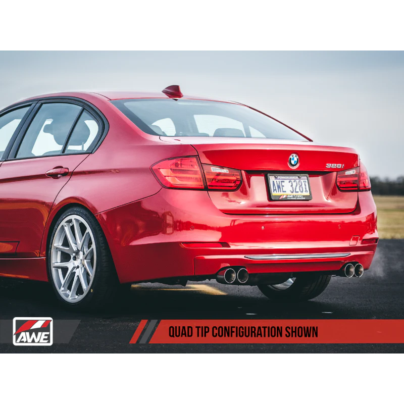AWE Tuning BMW F3X N20/N26 328i/428i Touring Edition Exhaust Quad Outlet - 80mm Chrome Silver Tips - STREETUNED