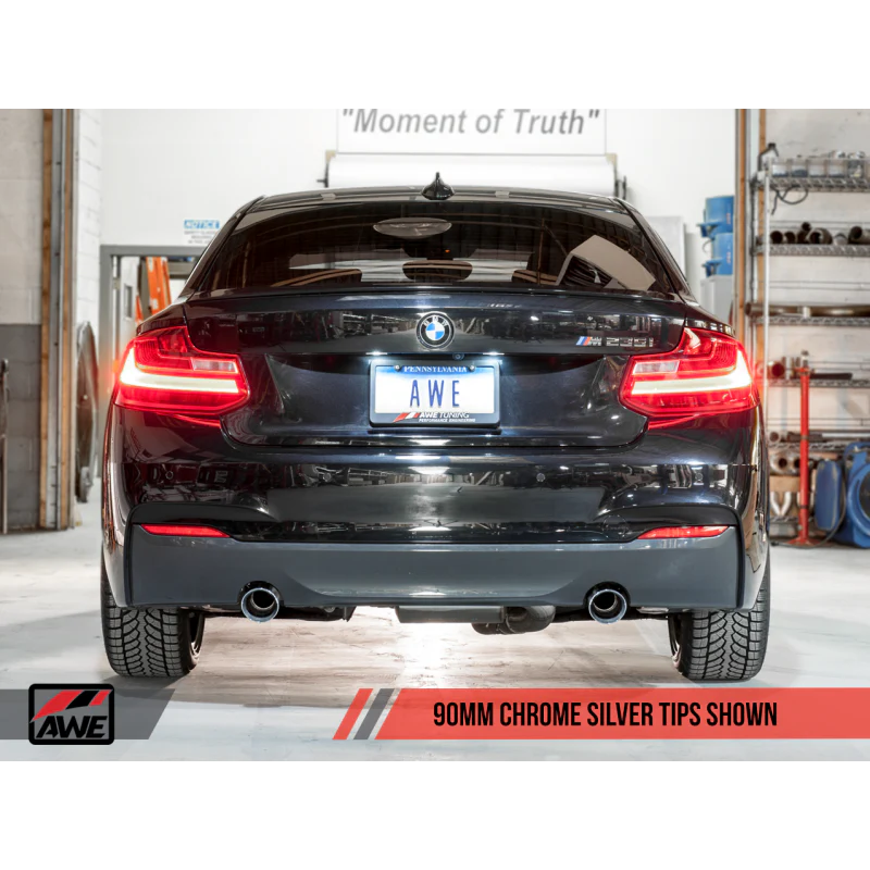 AWE Tuning BMW F22 M235i / M240i Touring Edition Axle-Back Exhaust - Chrome Silver Tips (102mm) - STREETUNED