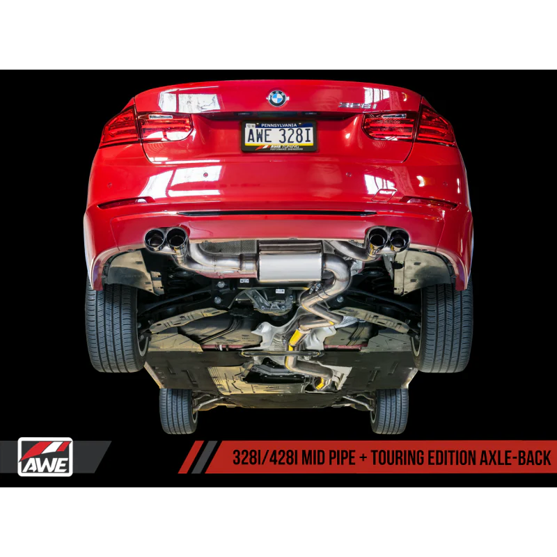 AWE Tuning BMW F3X N20/N26 328i/428i Touring Edition Exhaust Quad Outlet - 80mm Chrome Silver Tips - STREETUNED