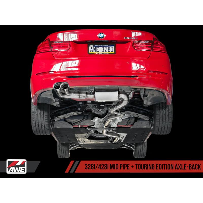 AWE Tuning BMW F3X 28i / 30i Touring Edition Axle-Back Exhaust Single Side - 80mm Black Tips - STREETUNED