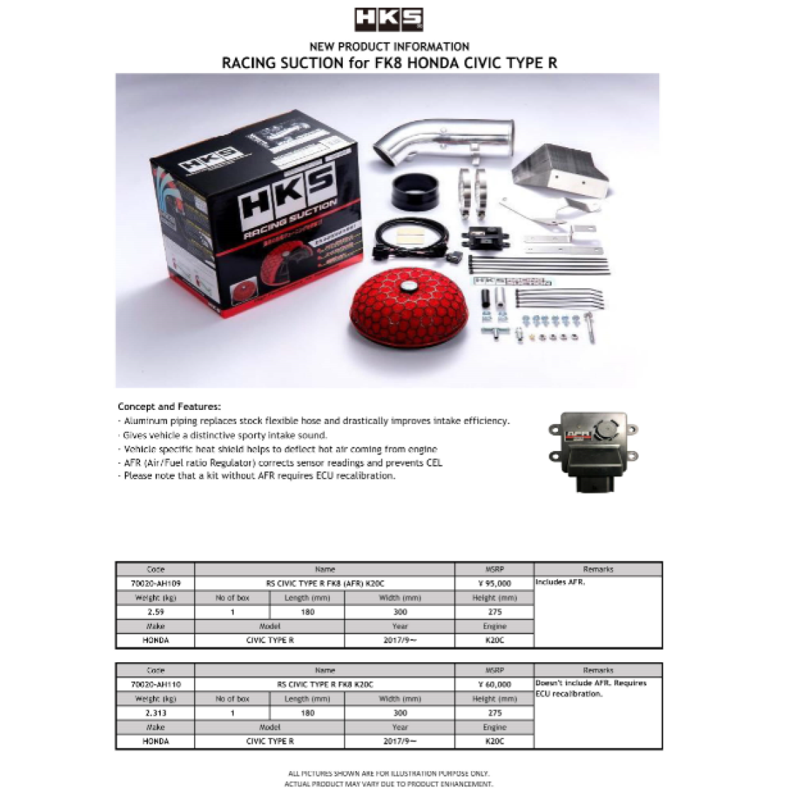 HKS Racing Suction Intake System - 2017-2021 Honda FK8 Civic Type R