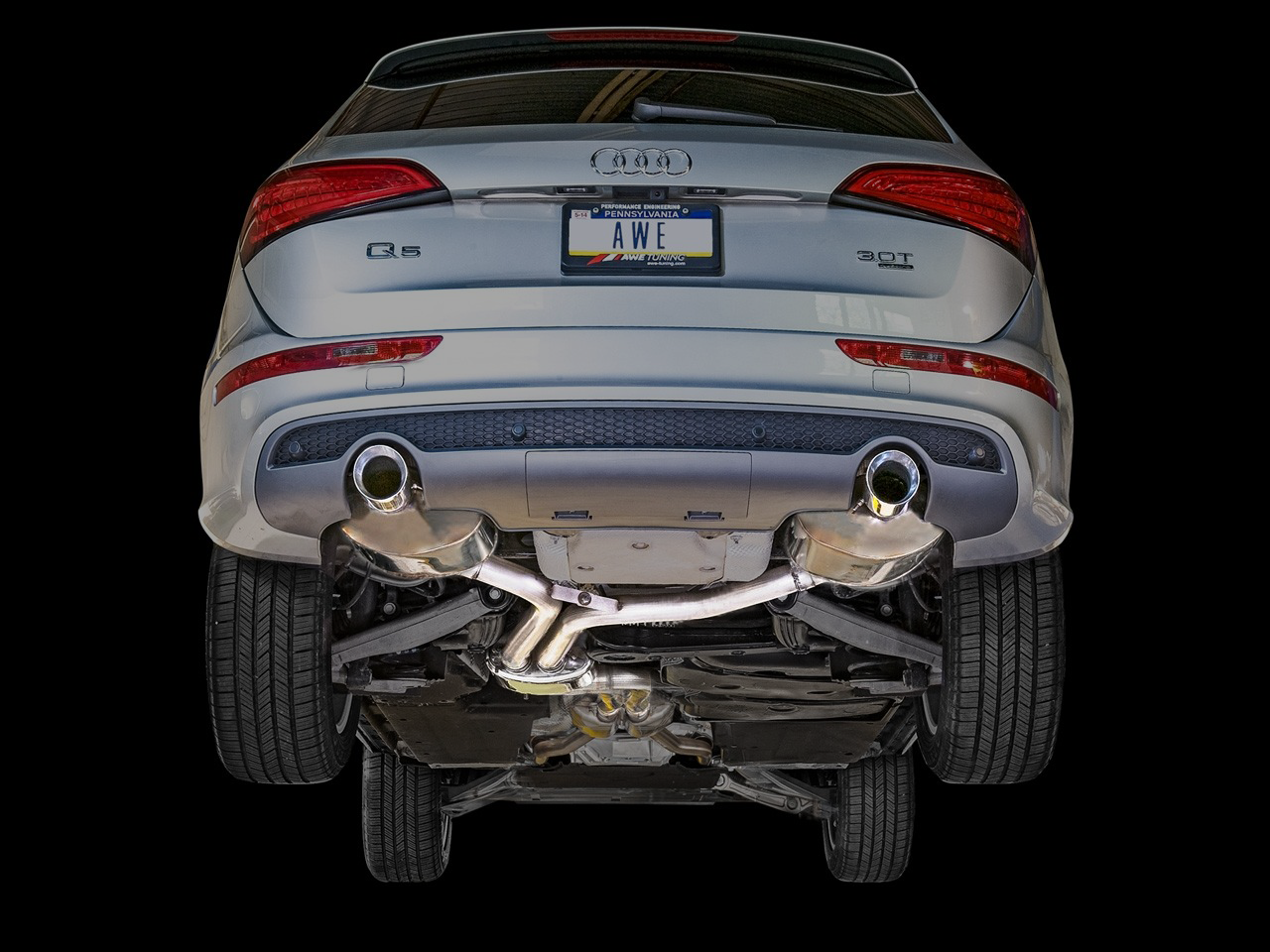 AWE Tuning Touring Edition Exhaust Dual Outlet Chrome Silver Tips - 2013-2017 Audi 8R Q5 3.0T - STREETUNED