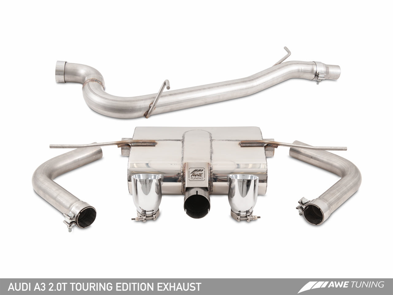 AWE Tuning Touring Edition Exhaust With Dual Outlet Chrome Silver Tips (90mm) - 2015-2020 Audi 8V A3 - STREETUNED