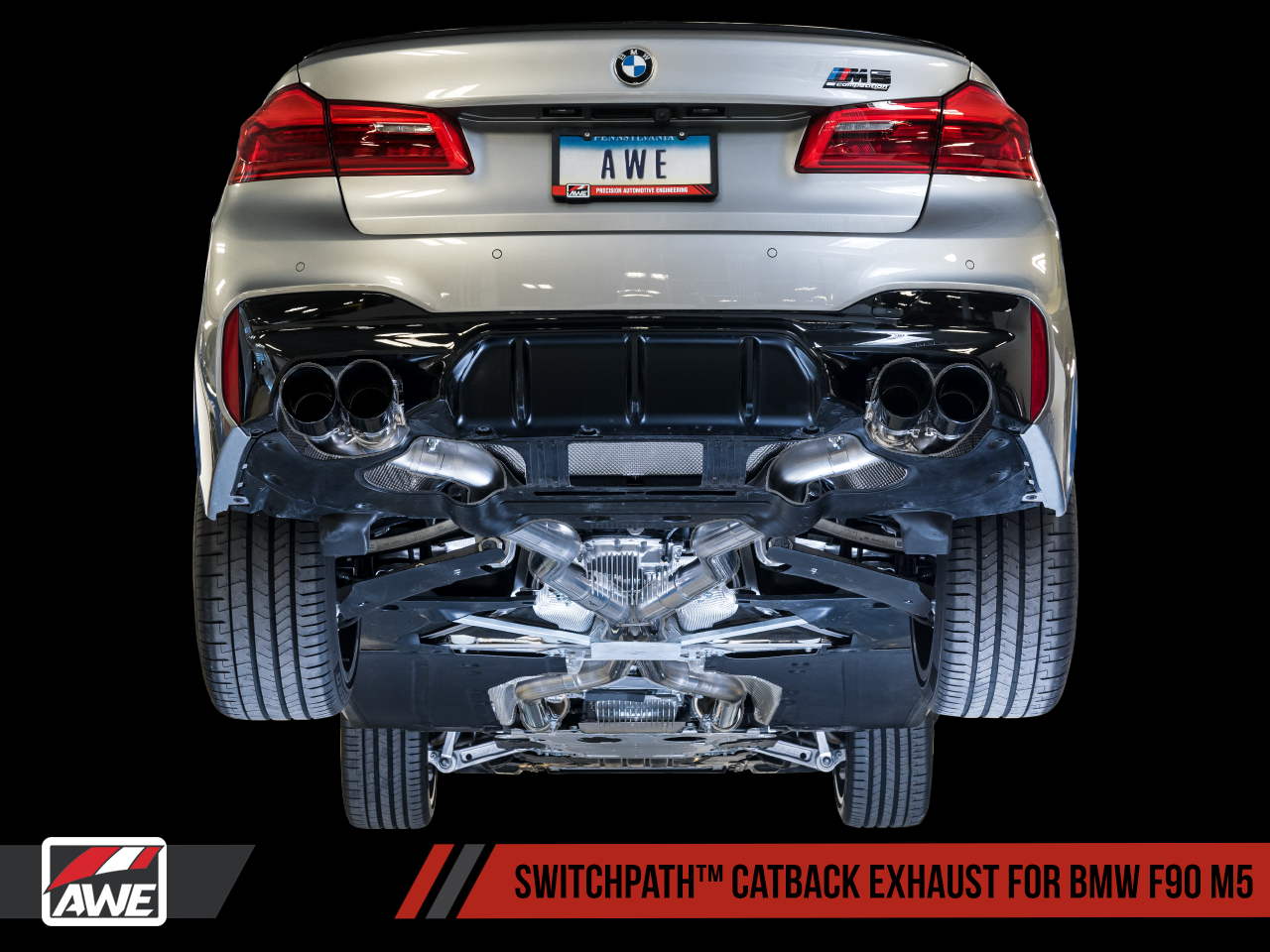 AWE Tuning SwitchPatch Cat-Back Exhaust with Black Diamond Tips - 2018-2023 BMW F90 M5 - STREETUNED