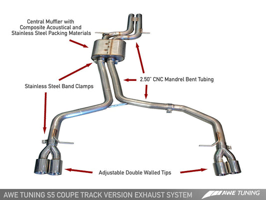 AWE Tuning Track Edition Exhaust System With Polished Silver Tips - 2008-2012 Audi B8 S5 4.2L - STREETUNED