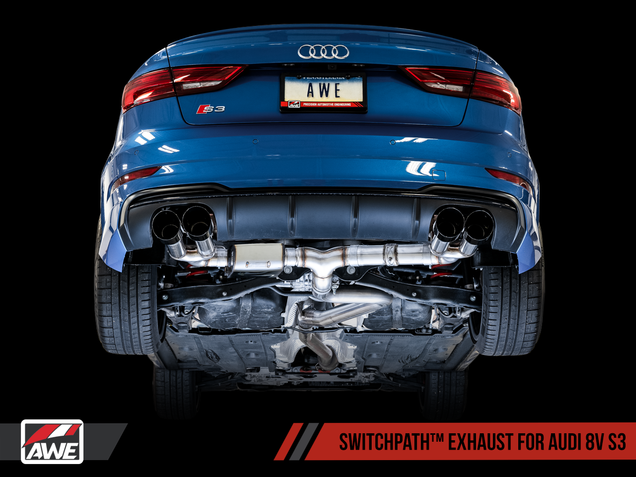 AWE Tuning SwitchPath Exhaust w/Chrome Silver Tips (102mm) - 2017-2020 Audi 8V S3 - STREETUNED