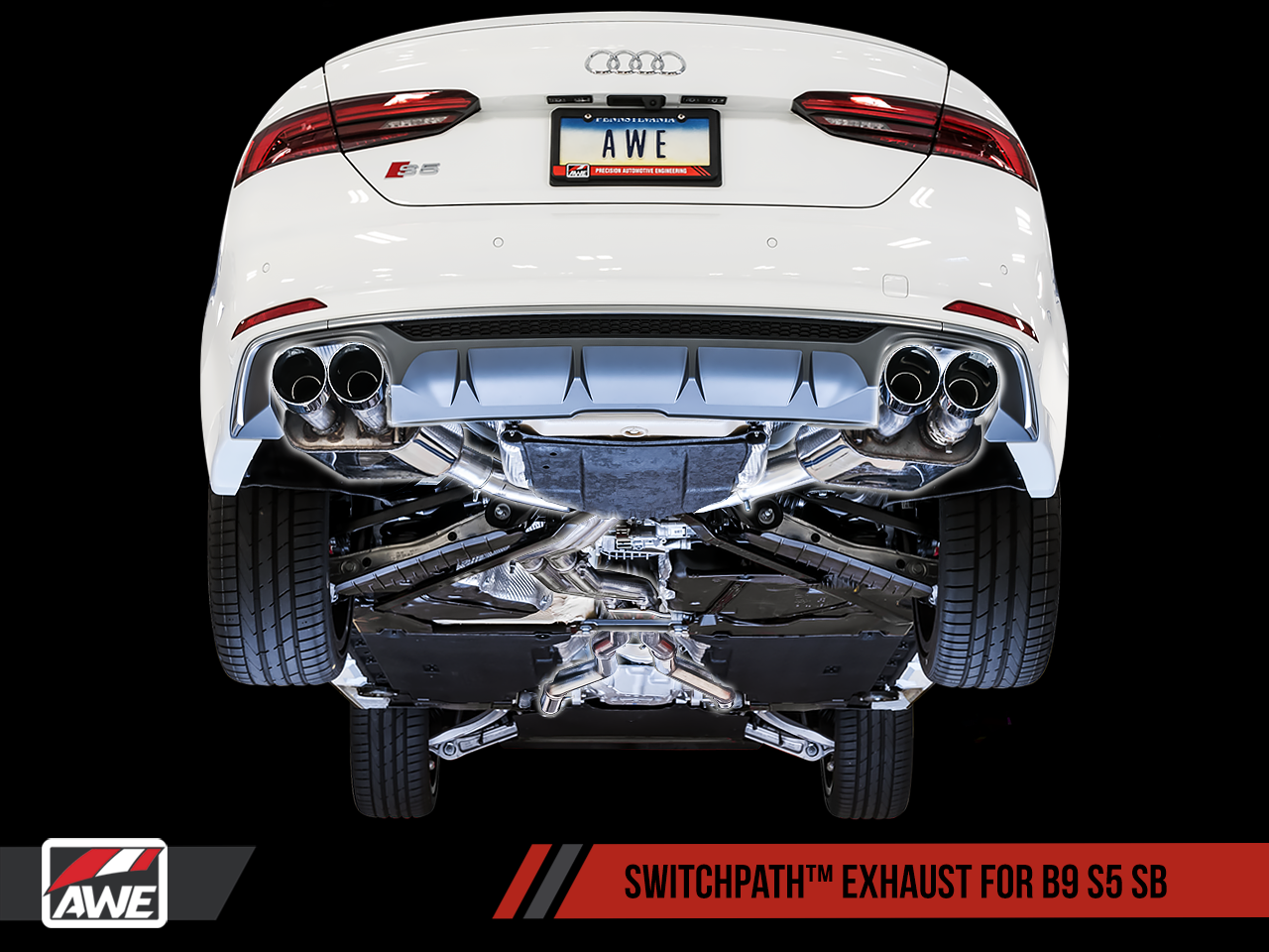 AWE Tuning SwitchPath Exhaust (Non-Resonated) With Chrome Silver Tips (90mm) - 2018-2023 Audi B9 S5 Sportback - STREETUNED