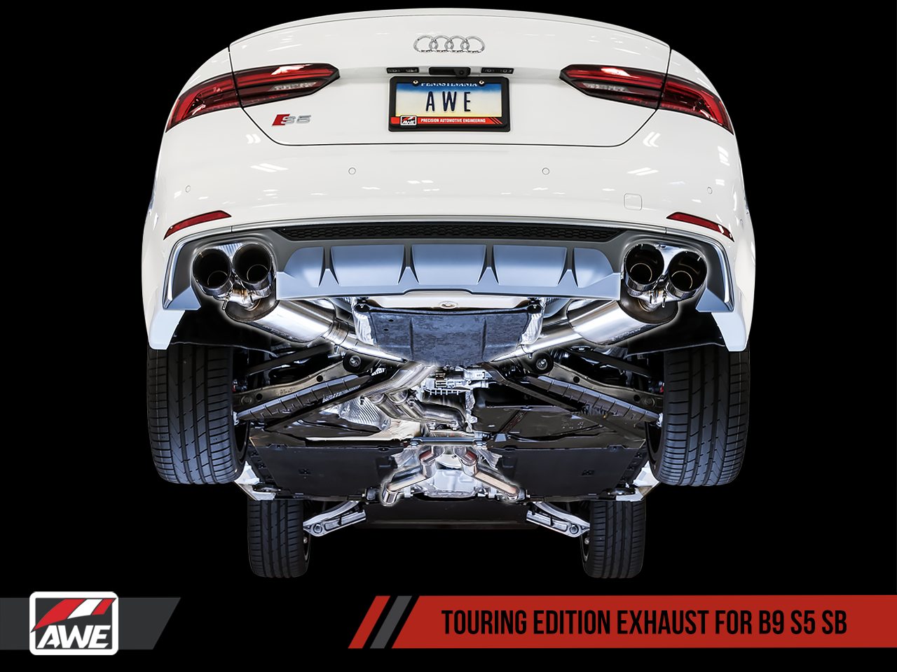 AWE Tuning Sportback Touring Edition Exhaust (Non-Resonated) With Chrome Silver Tips (90mm) - 2018-2023 Audi B9 S5 - STREETUNED