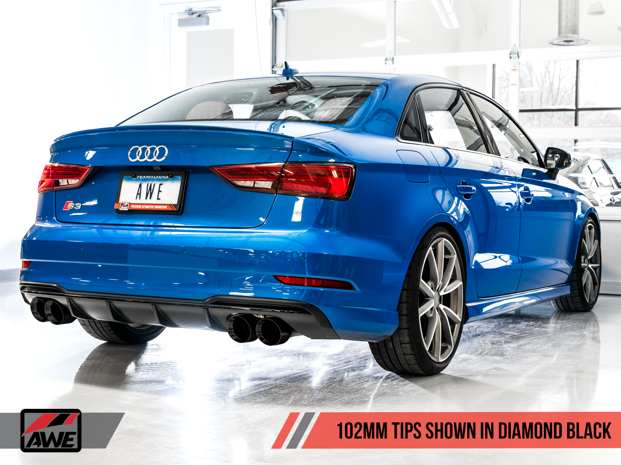 AWE Tuning Track Edition Exhaust w/Diamond Black Tips (102mm) - 2015-2020 Audi 8V S3 - STREETUNED