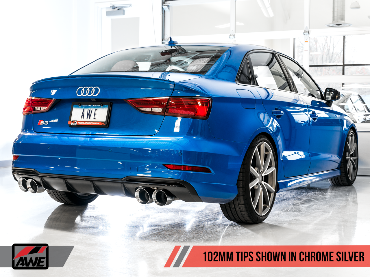 AWE Tuning SwitchPath Exhaust w/Chrome Silver Tips (102mm) - 2017-2020 Audi 8V S3 - STREETUNED