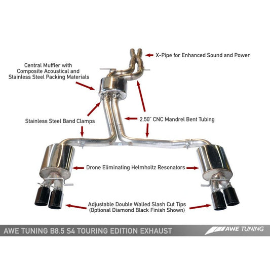 AWE Tuning Audi B8.5 S4 3.0T Touring Edition Exhaust System - Diamond Black Tips (102mm) - STREETUNED