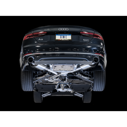 AWE Tuning Audi B9 A5 Touring Edition Exhaust Dual Outlet - Chrome Silver Tips (Includes DP) - STREETUNED