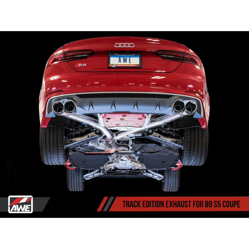 AWE Tuning Audi B9 S5 Coupe 3.0T Track Edition Exhaust - Chrome Silver Tips (102mm) - STREETUNED