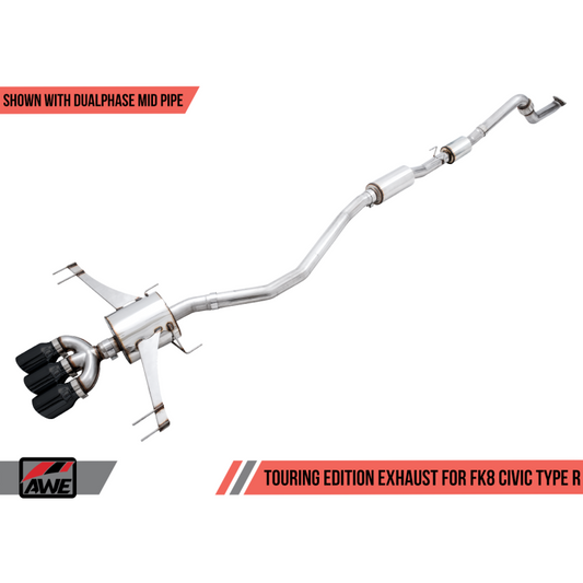 AWE Tuning Touring Edition Exhaust w/Front & Mid Pipe & Diamond Blk Tips -2017-2021 Honda Civic Type R - STREETUNED