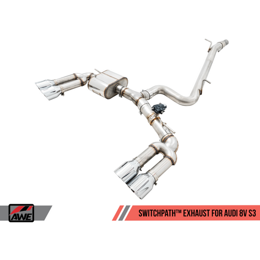 AWE Tuning Audi 8V S3 SwitchPath Exhaust w/Chrome Silver Tips 102mm - T1 Motorsports