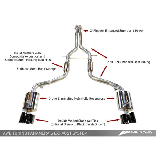 AWE Tuning Touring Edition Exhaust System with Polished Silver Tips - 2010-2013 Porsche Panamera S/4S - STREETUNED