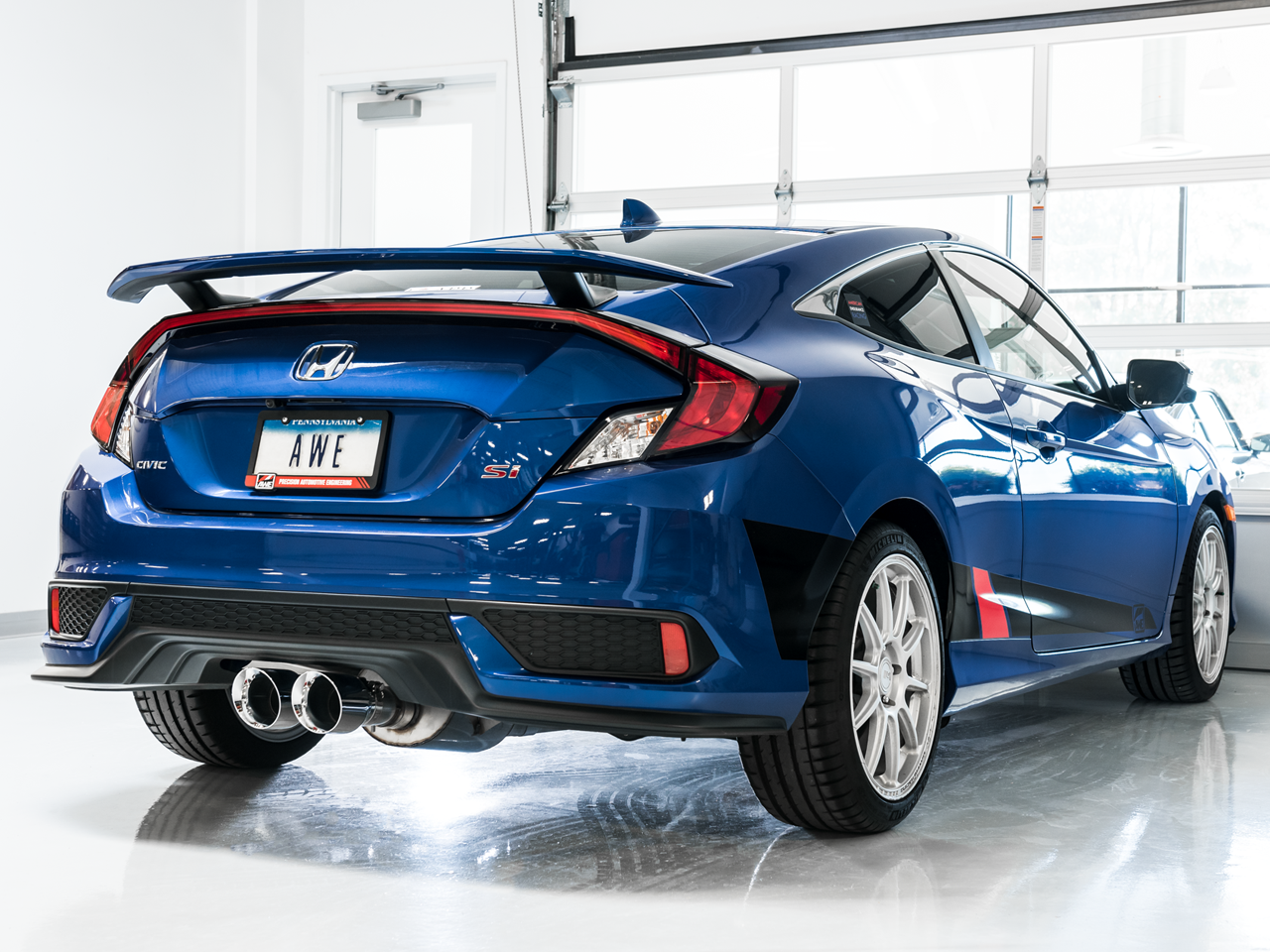 AWE Tuning Track Edition Exhaust w/Front Pipe & Dual Chrome Silver Tips - 2016+ Honda Civic Si - STREETUNED