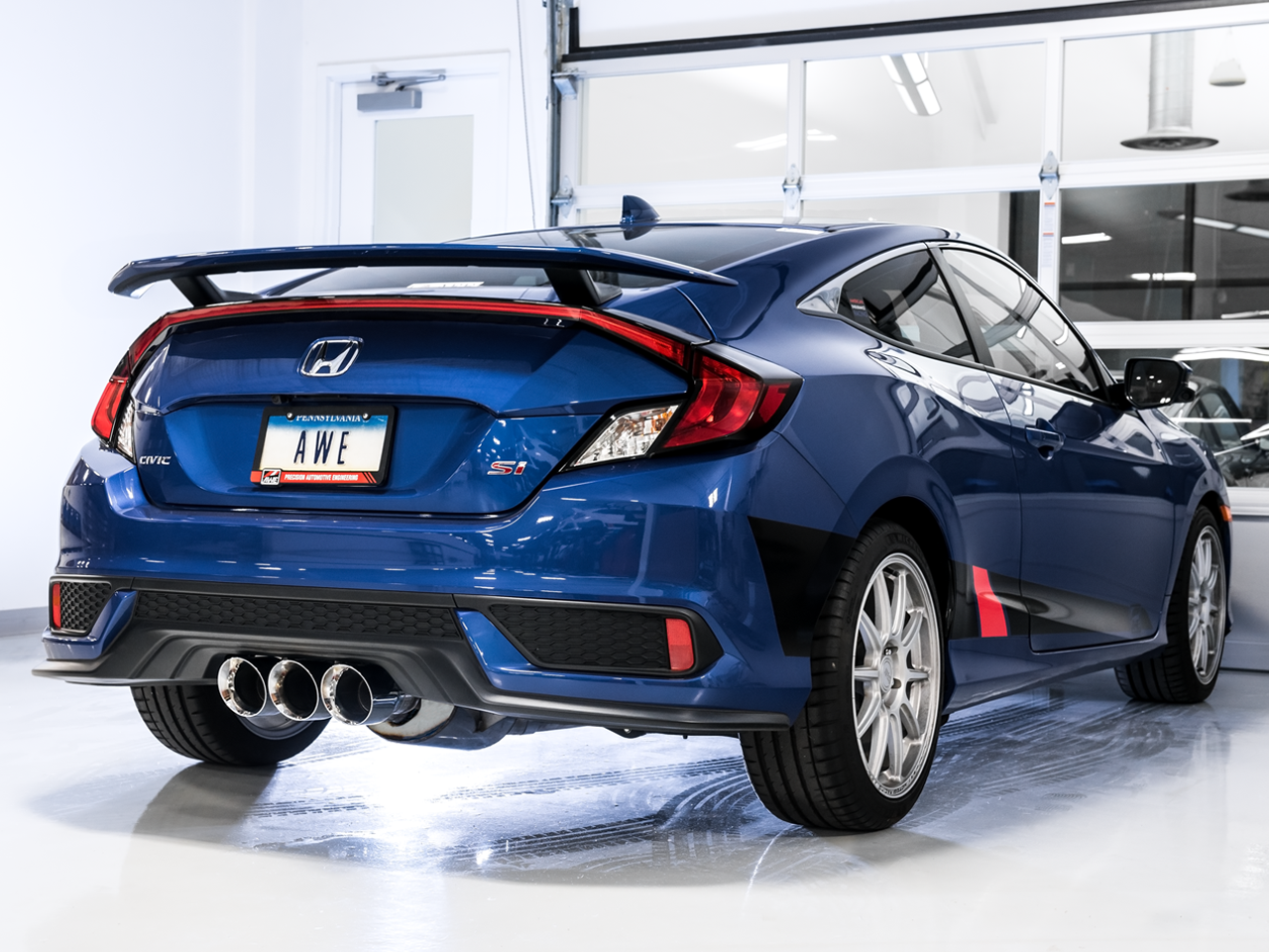 AWE Tuning Track Edition Exhaust w/Front Pipe & Triple Chrome Silver Tips - 2016+ Honda Civic Si - STREETUNED