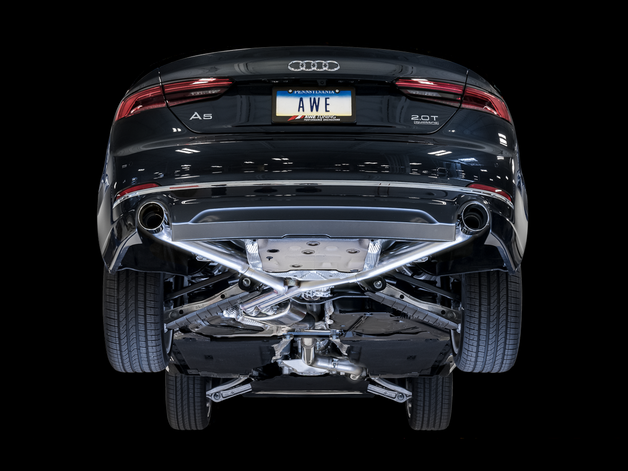 AWE Tuning Track Edition Exhaust Dual Outlet With Diamond Black Tips (Includes DP) - 2018-2019 Audi B9 A5 - STREETUNED