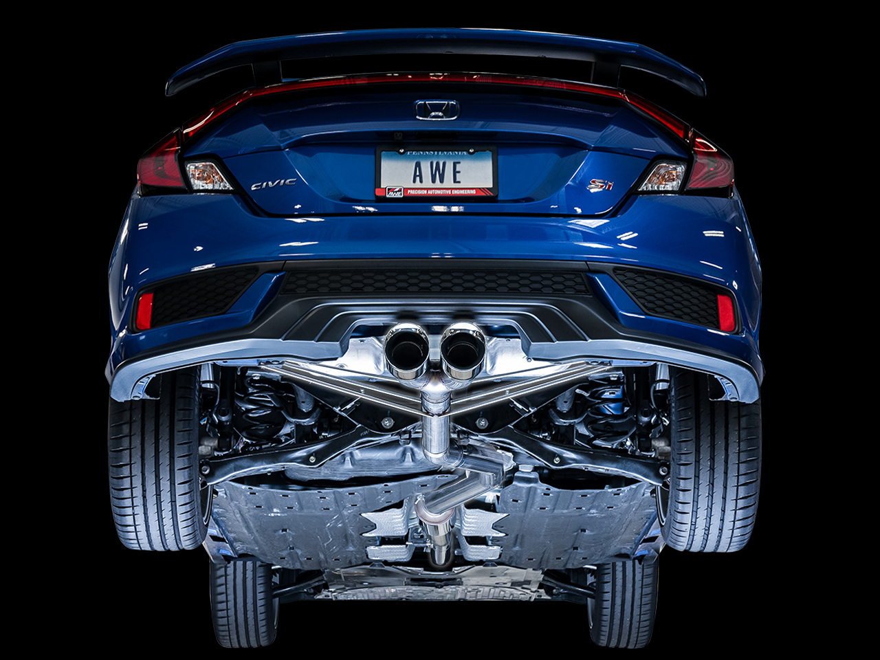 AWE Tuning Track Edition Exhaust w/Front Pipe & Dual Chrome Silver Tips - 2016+ Honda Civic Si - STREETUNED