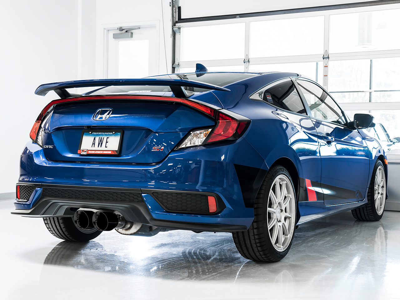 AWE Tuning Track Edition Exhaust w/Front Pipe & Dual Diamond Black Tips - 2016+ Honda Civic Si - STREETUNED