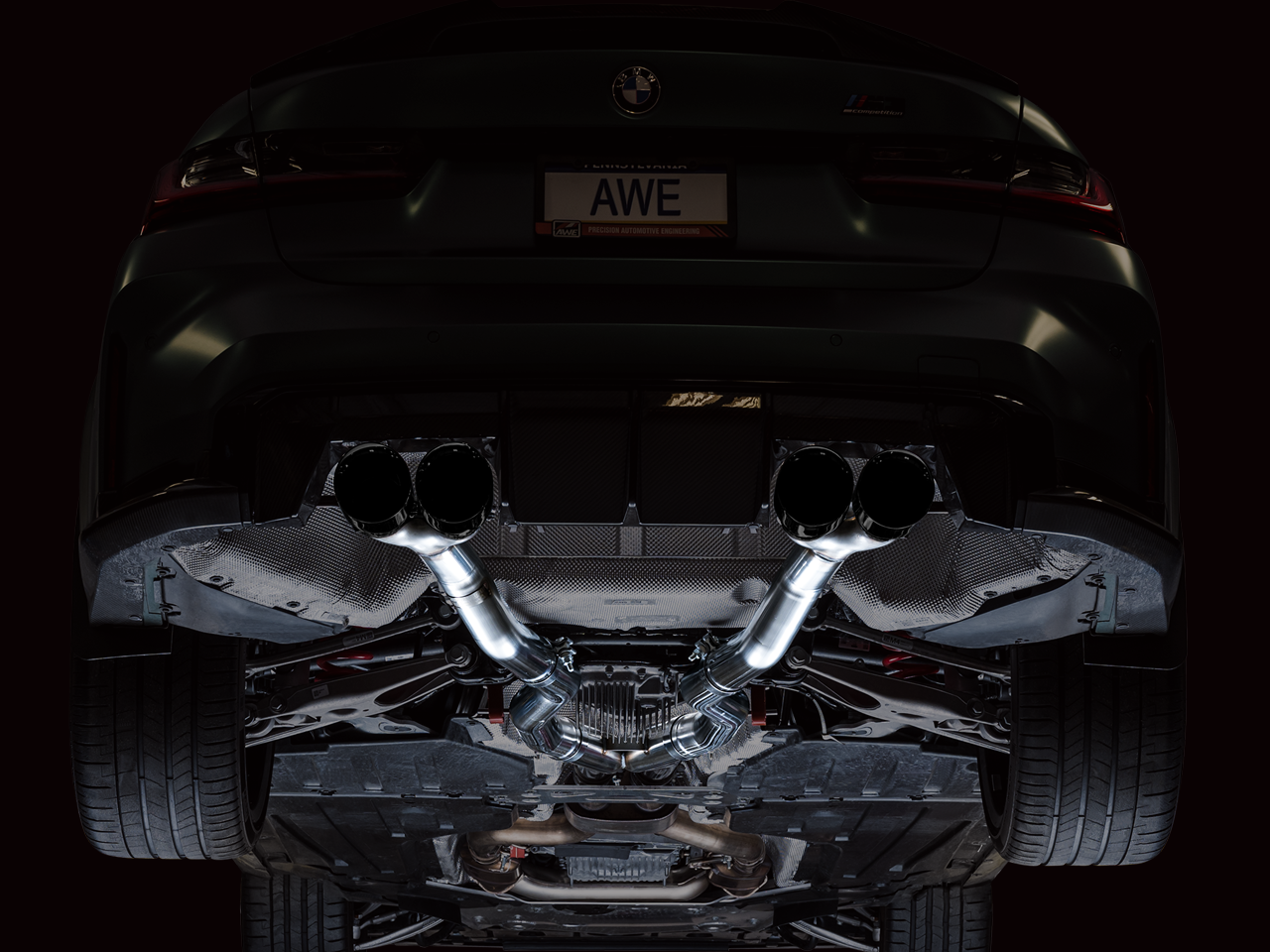 AWE Tuning Track Edition Catback Exhaust with Diamond Black Tips - 2021-2024 BMW G80 M3/G82 M4 - STREETUNED