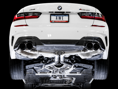 AWE Tuning Non-Resonated Touring Edition Exhaust With Quad Diamond Black Tips - 2019-2024 BMW M340i/M440i (G20) - STREETUNED